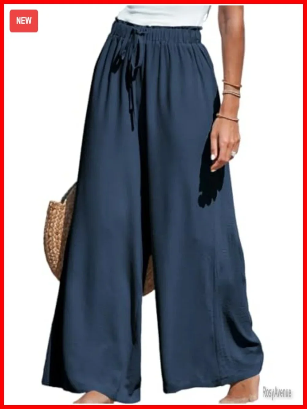 Smocked Waist Palazzo Pants Wide Leg Flowy Boho Tummy Control